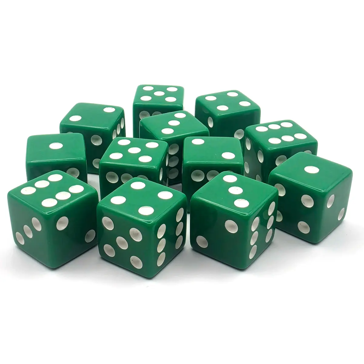 PipFlip 19mm Opaque 6-Sided D6 Dice with Pips, 12-Pack (Green)