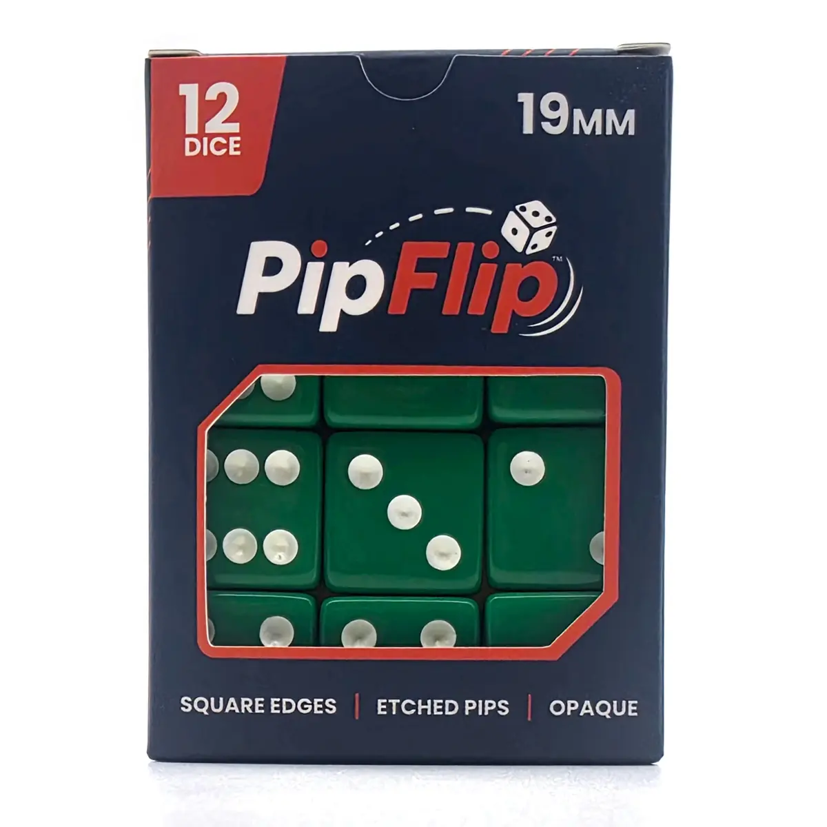 PipFlip 19mm Opaque 6-Sided D6 Dice with Pips, 12-Pack