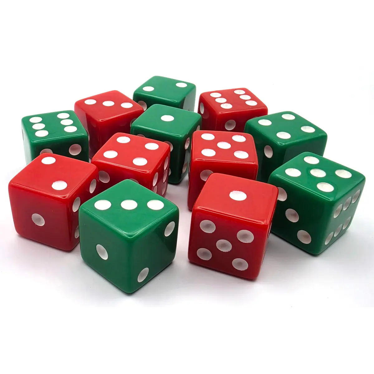 PipFlip 19mm Opaque 6-Sided D6 Dice with Pips, 12-Pack (Green, Red)