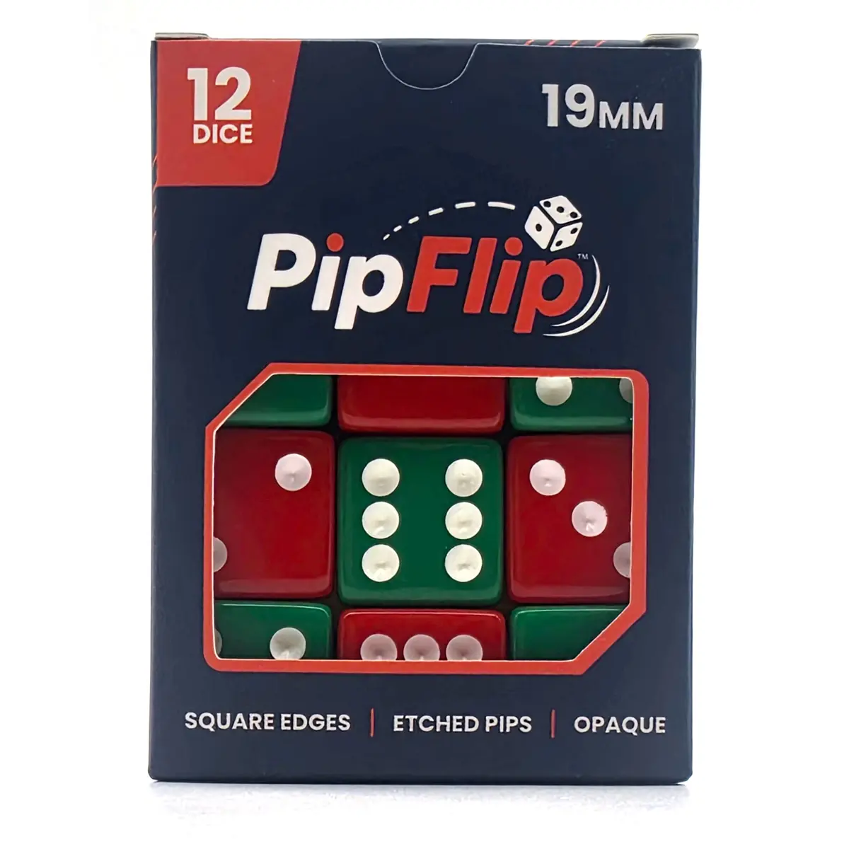 PipFlip 19mm Opaque 6-Sided D6 Dice with Pips, 12-Pack