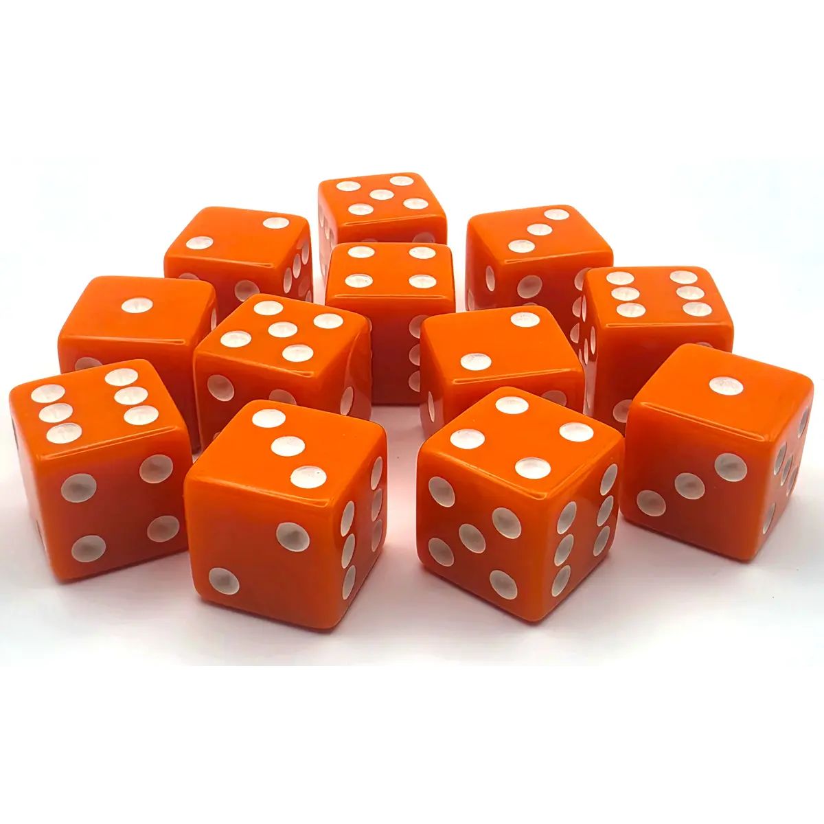PipFlip 19mm Opaque 6-Sided D6 Dice with Pips, 12-Pack (Orange)