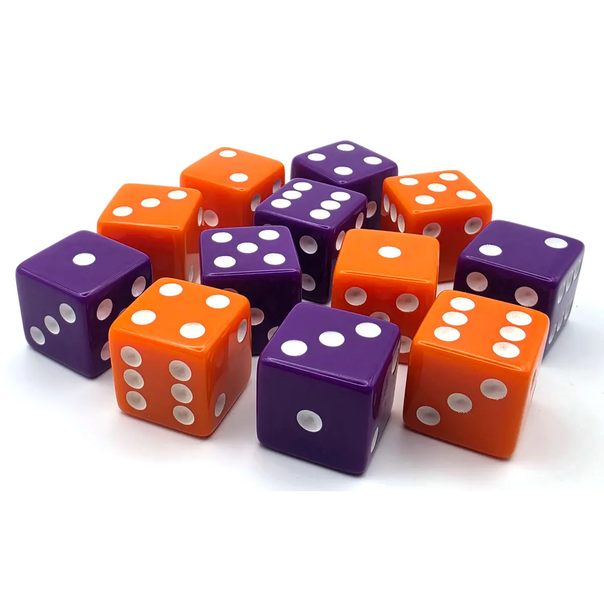 PipFlip 19mm Opaque 6-Sided D6 Dice with Pips, 12-Pack (Orange, Purple)