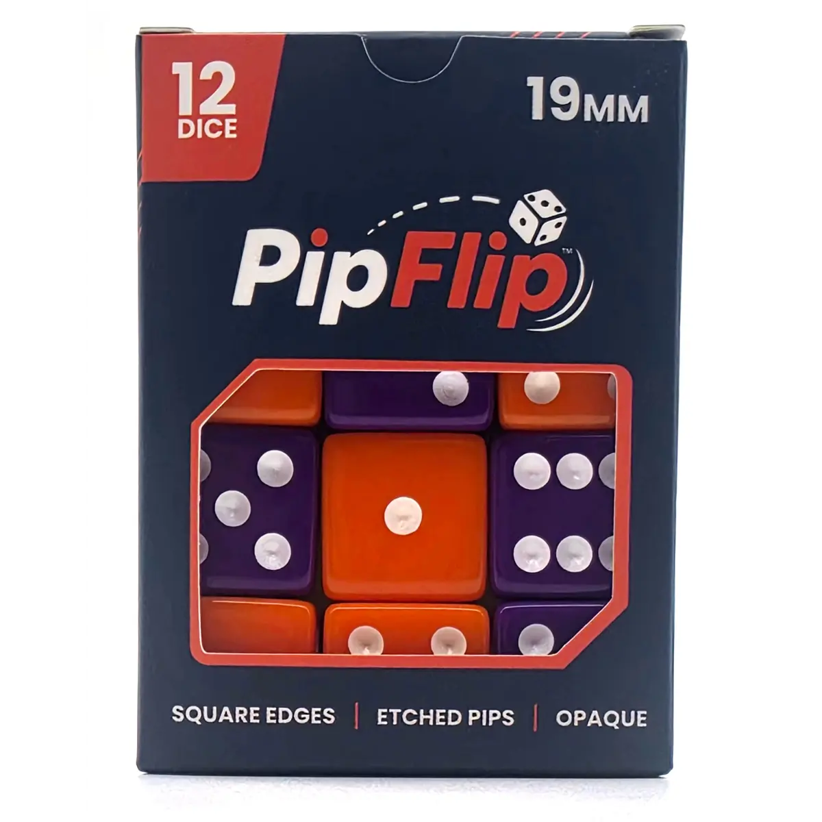 PipFlip 19mm Opaque 6-Sided D6 Dice with Pips, 12-Pack