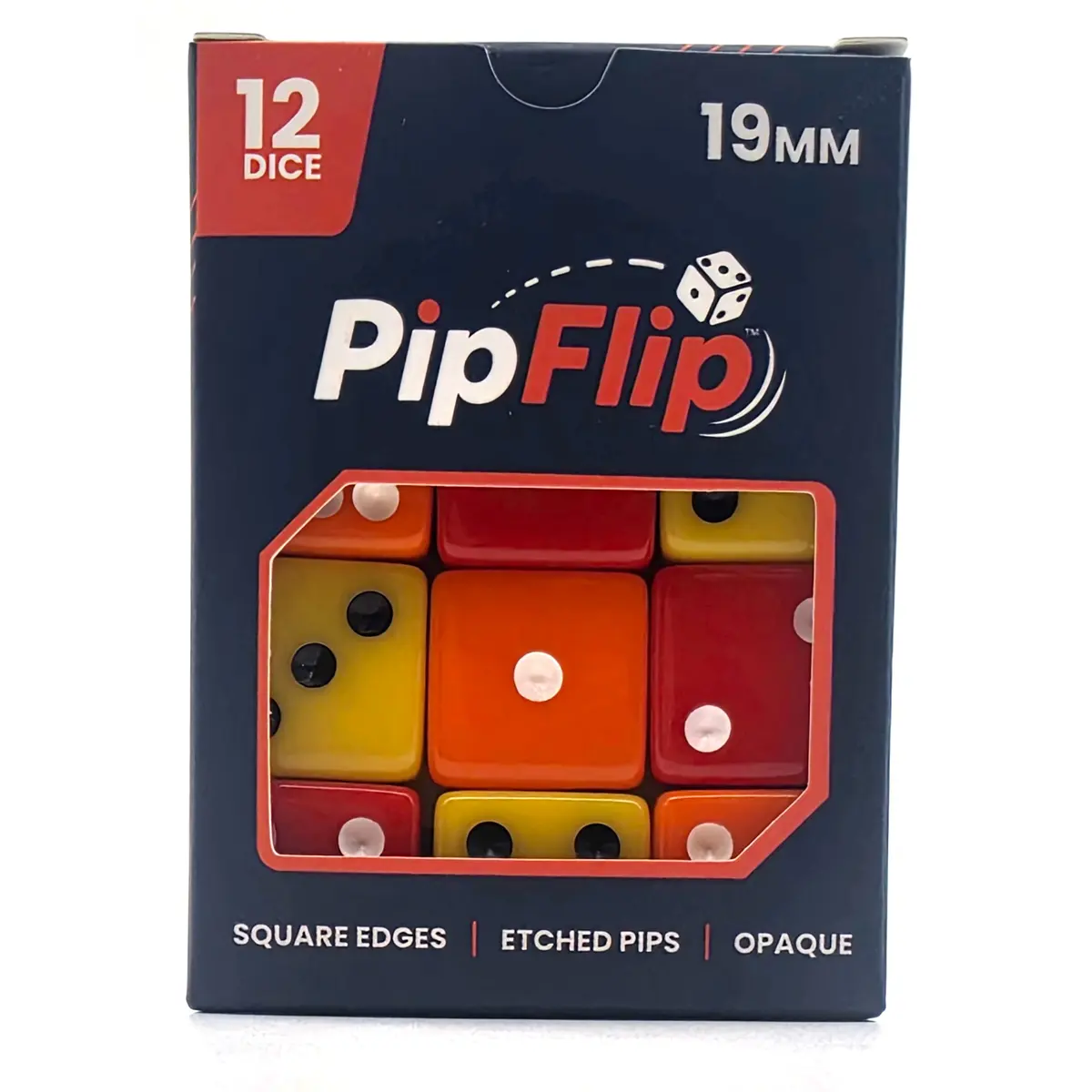 PipFlip 19mm Opaque 6-Sided D6 Dice with Pips, 12-Pack
