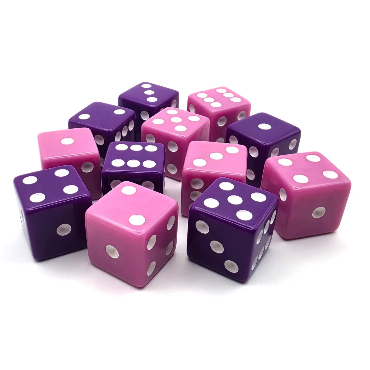 PipFlip 19mm Opaque 6-Sided D6 Dice with Pips, 12-Pack (Pink, Purple)