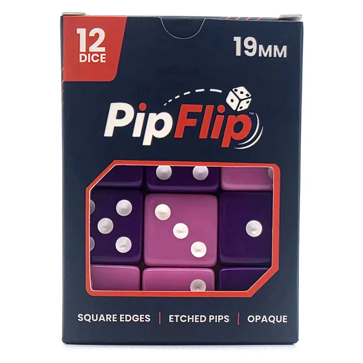 PipFlip 19mm Opaque 6-Sided D6 Dice with Pips, 12-Pack