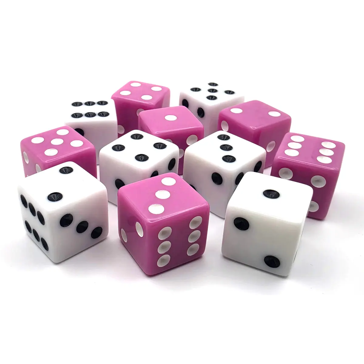 PipFlip 19mm Opaque 6-Sided D6 Dice with Pips, 12-Pack (Pink, White)