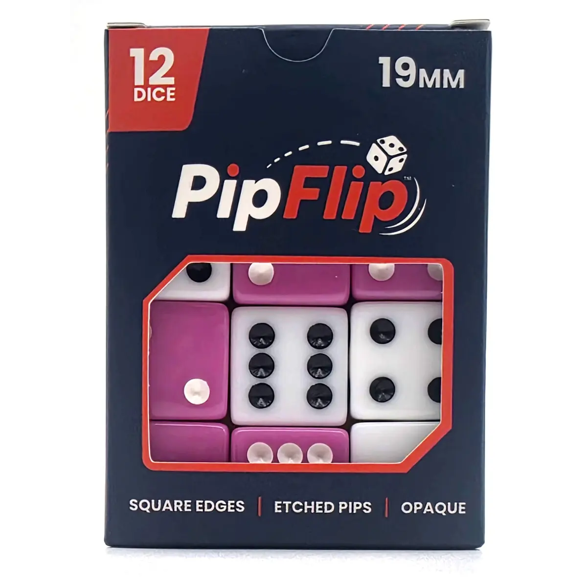 PipFlip 19mm Opaque 6-Sided D6 Dice with Pips, 12-Pack