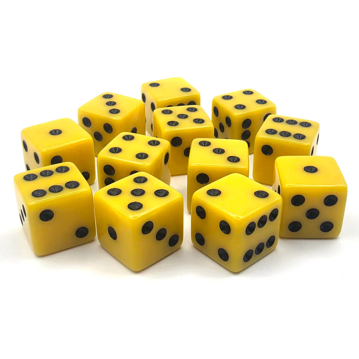 PipFlip 19mm Opaque 6-Sided D6 Dice with Pips, 12-Pack (Yellow)