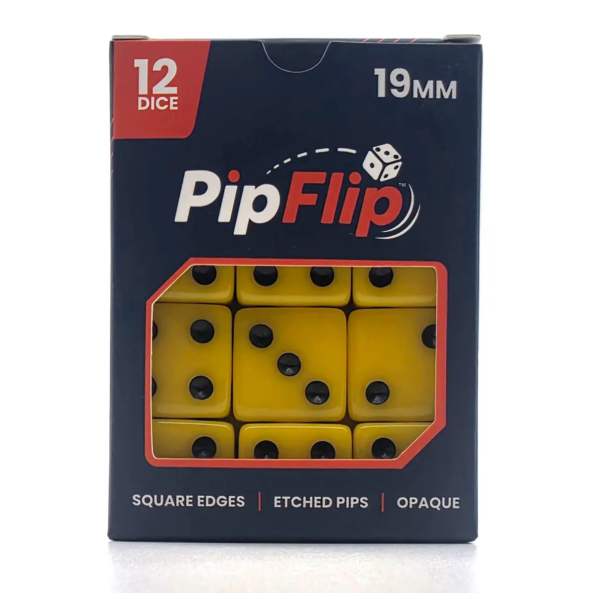 PipFlip 19mm Opaque 6-Sided D6 Dice with Pips, 12-Pack
