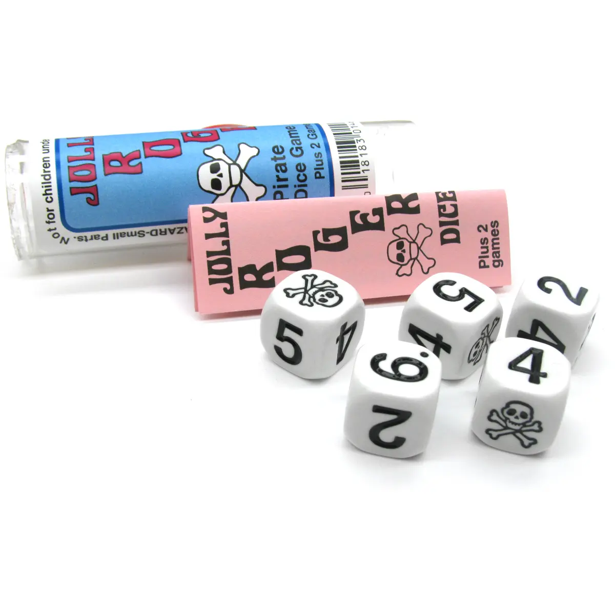 Jolly Roger Pirate Dice Game 5 Dice Set with Travel Tube and Instructions