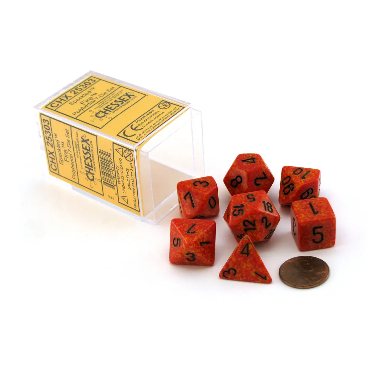 Polyhedral 7-Die Chessex Dice Set - Speckled Fire
