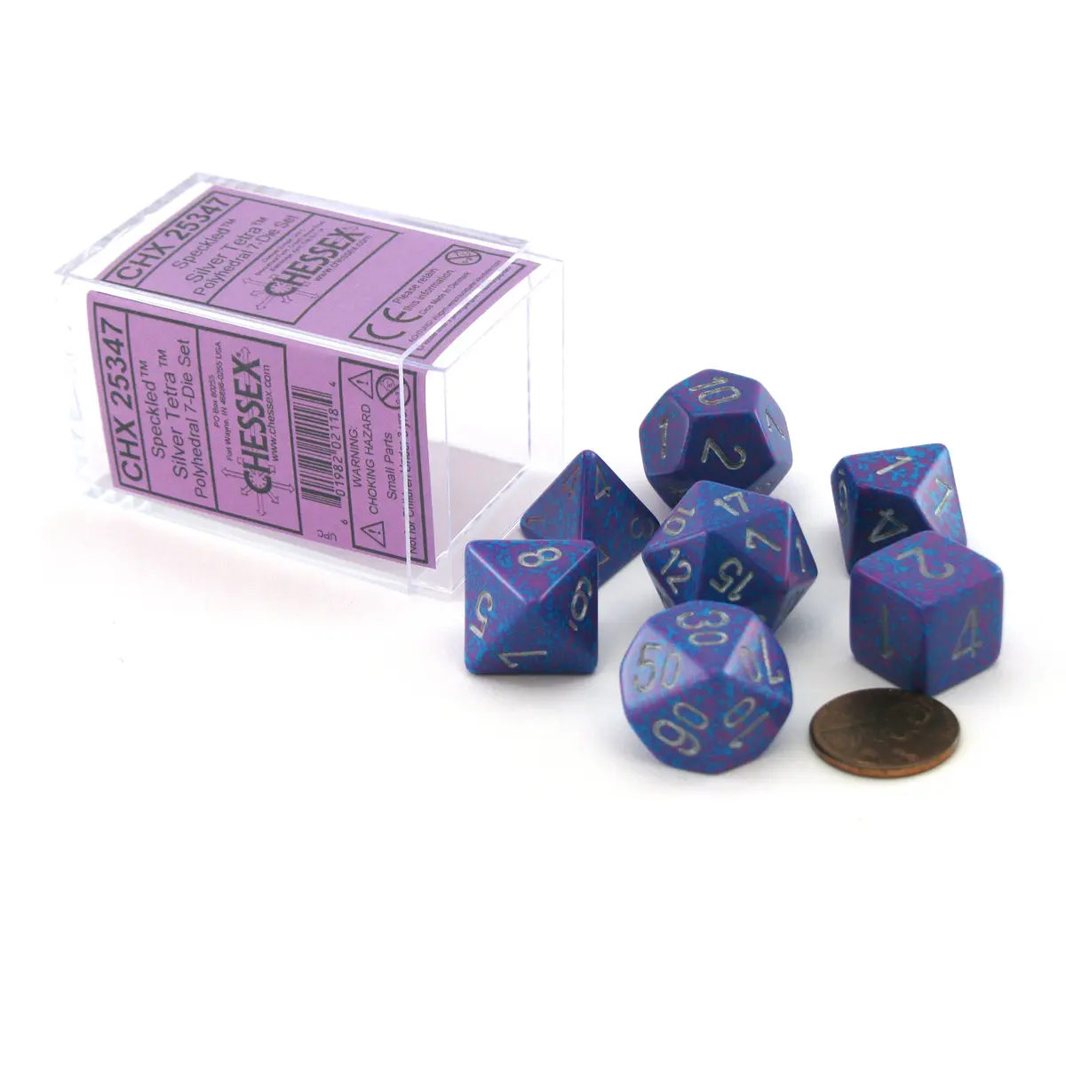 Polyhedral 7-Die Chessex Dice Set - Speckled Silver Tetra