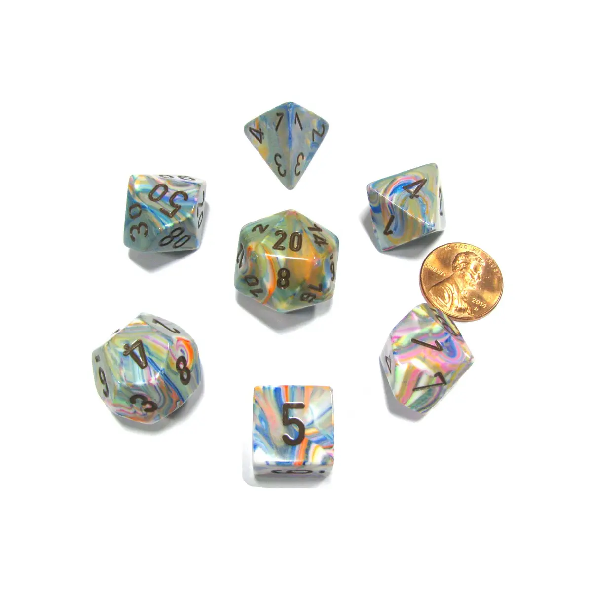 Polyhedral 7-Die Festive Chessex Dice Set - Vibrant with Brown Numbers