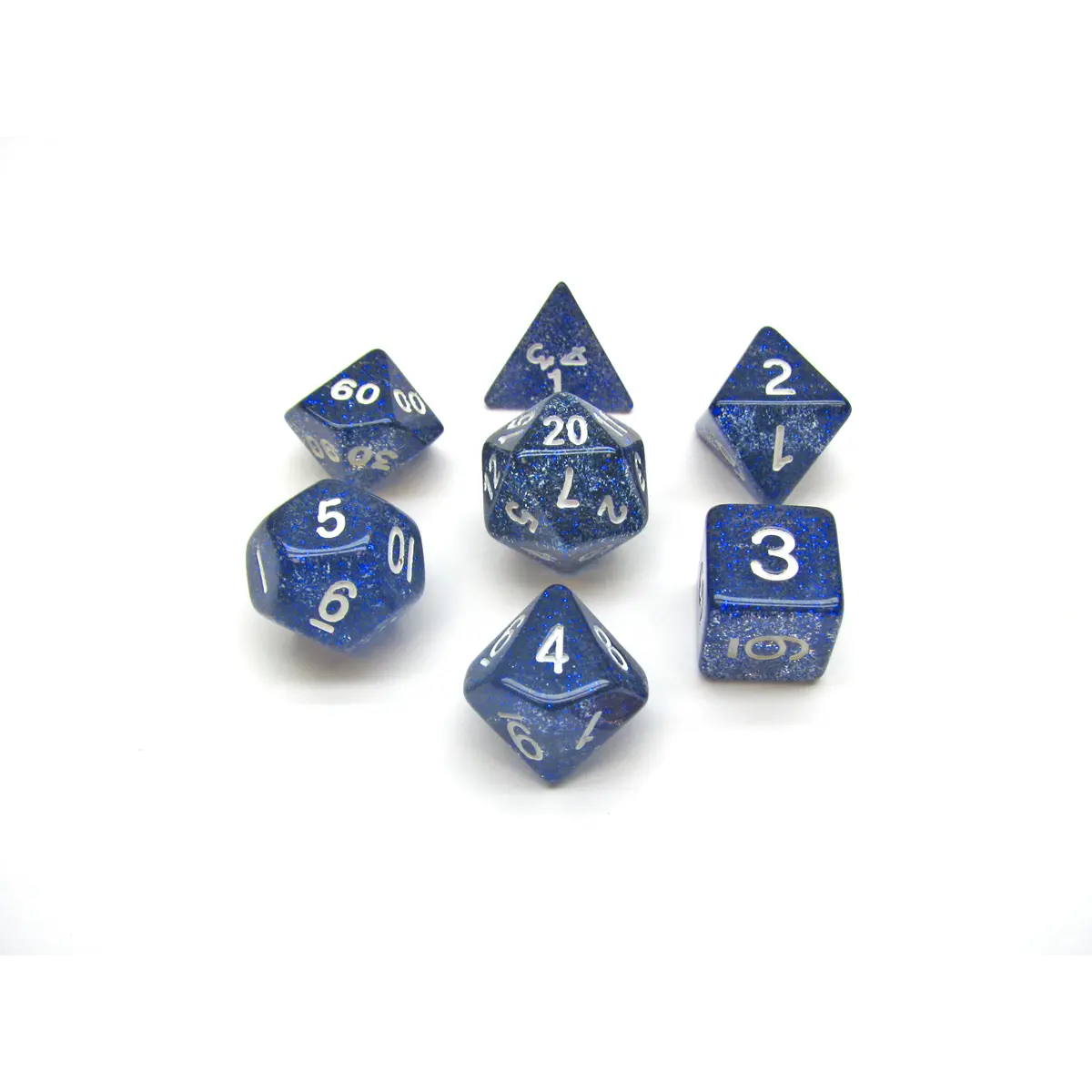 Polyhedral 7-Die Glitter Dice Set - Blue