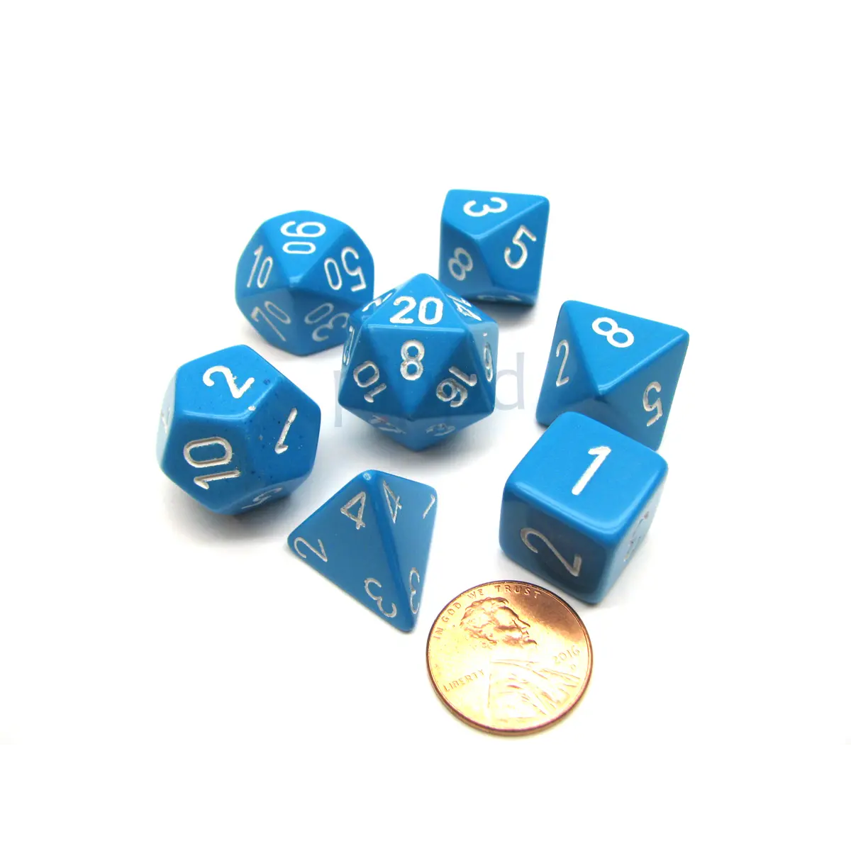 Polyhedral 7-Die Opaque Chessex Dice Set - Light Blue with White Numbers