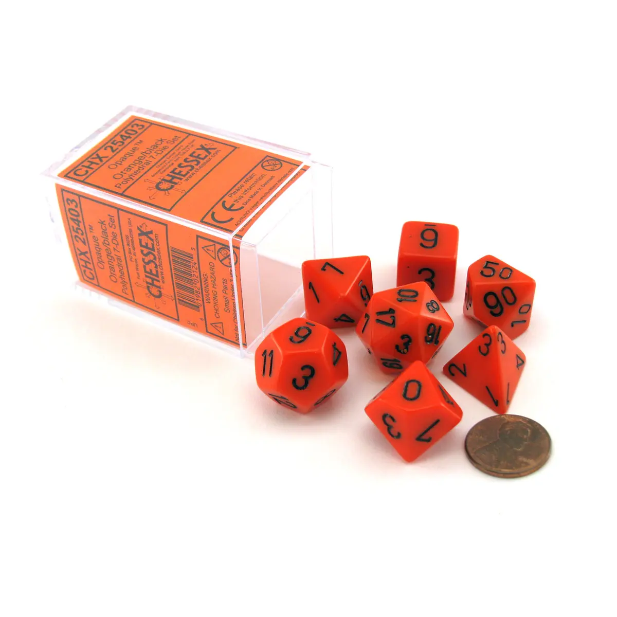 Polyhedral 7-Die Opaque Chessex Dice Set - Orange with Black Numbers