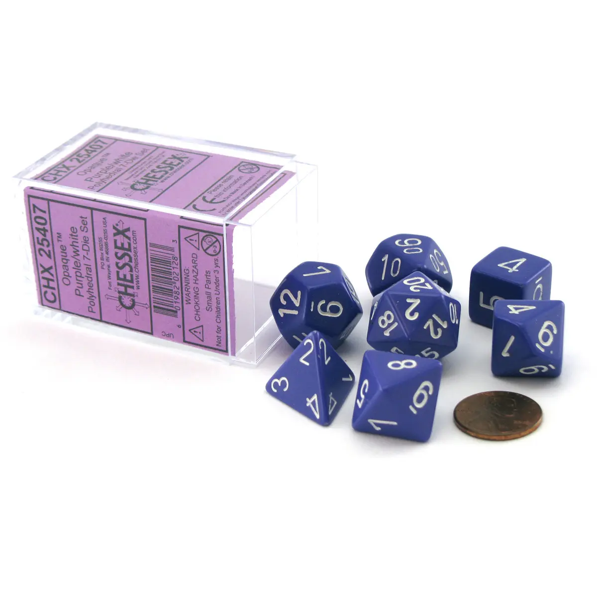 Polyhedral 7-Die Opaque Chessex Dice Set - Purple with White Numbers