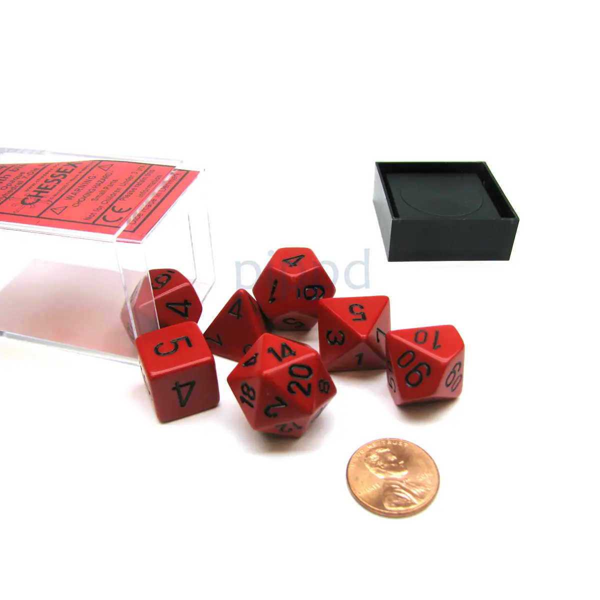 Polyhedral 7-Die Opaque Chessex Dice Set - Red with Black Numbers