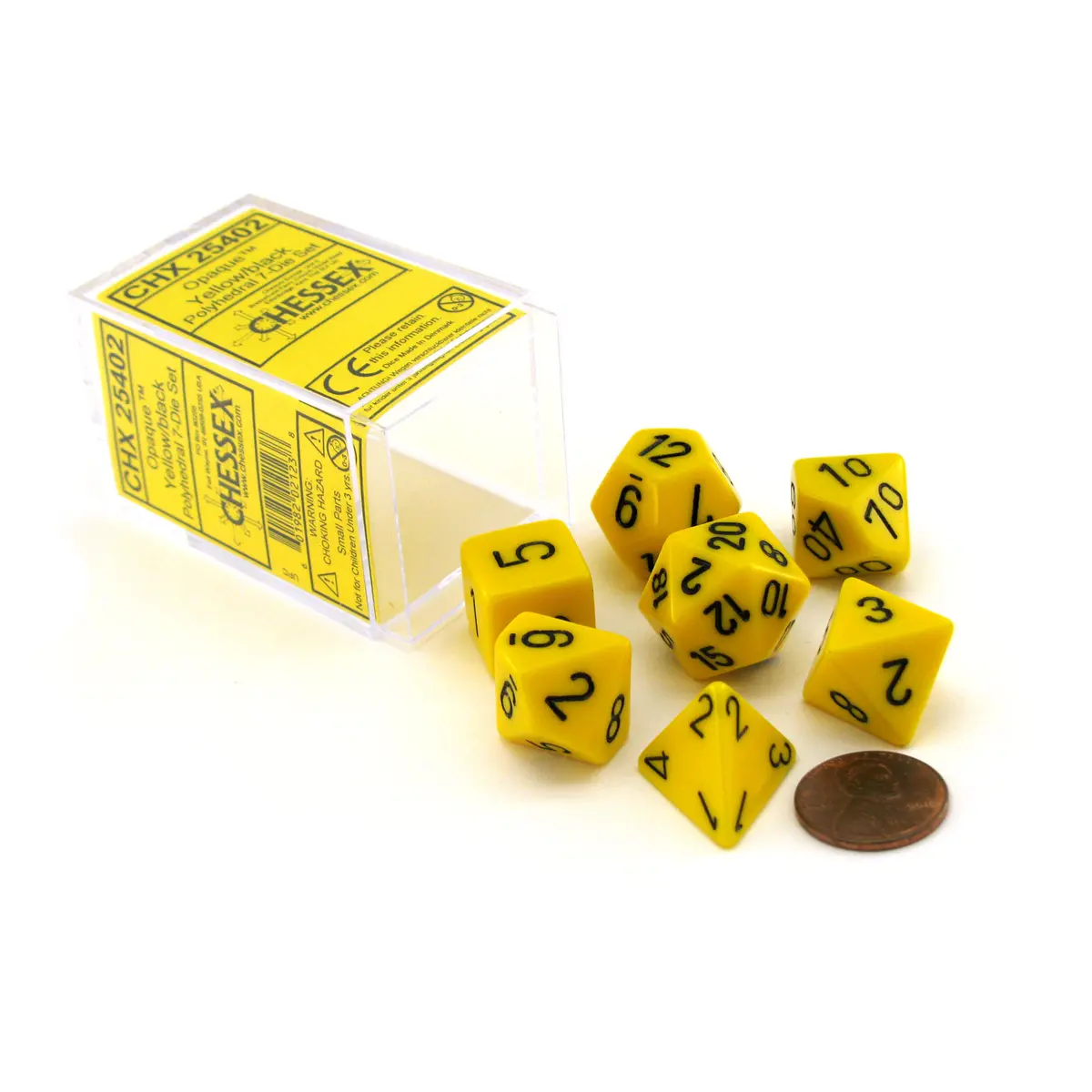 Polyhedral 7-Die Opaque Chessex Dice Set - Yellow with Black Numbers