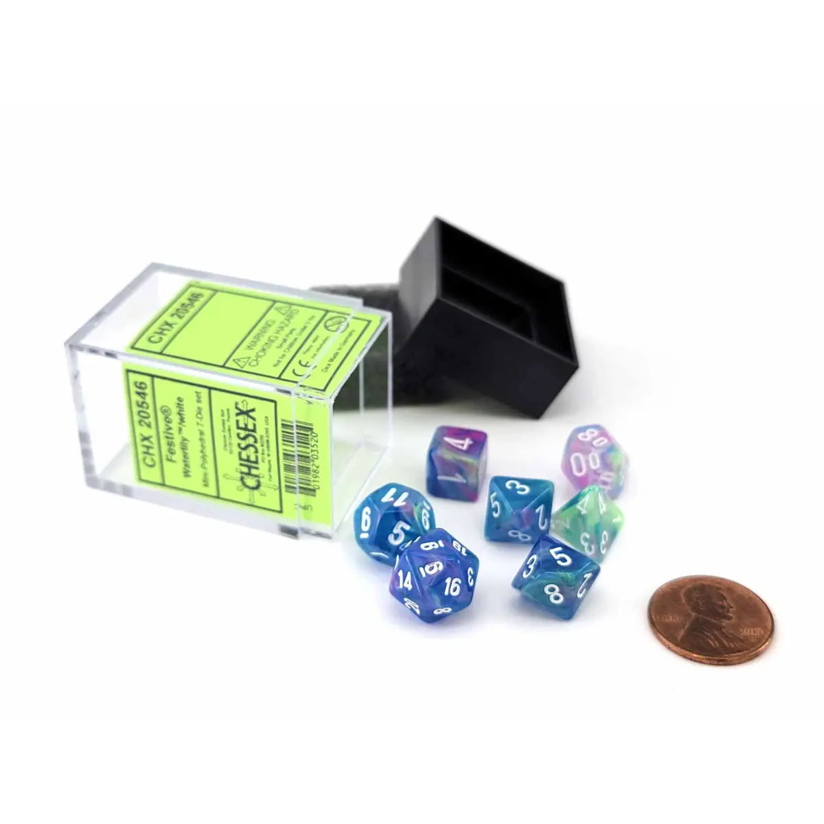 Polyhedral Mini 7-Die Set, Festive - Waterlily with White Numbers
