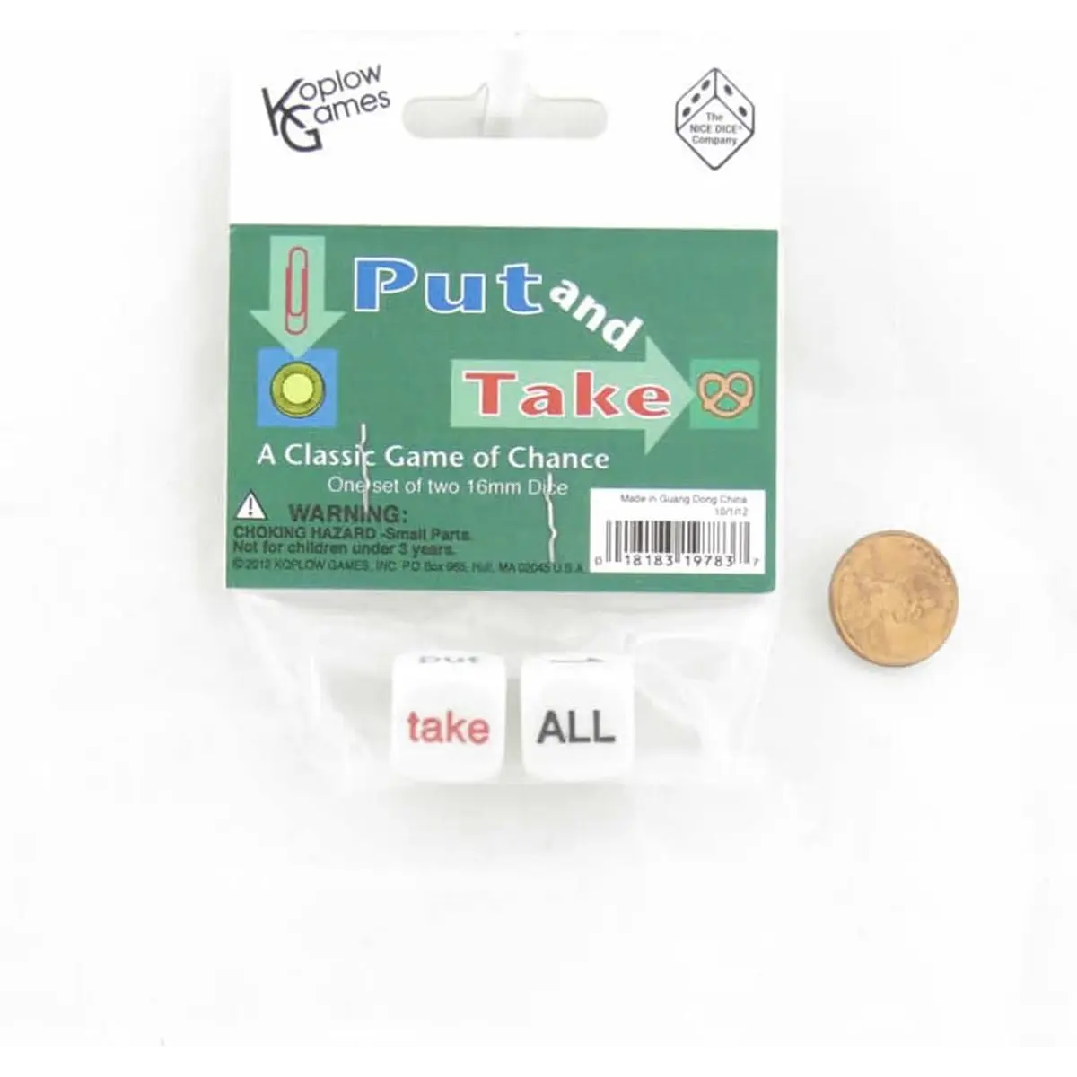 Put and Take Dice Game D6 16mm (5/8in) Pack of 2 Dice Koplow Games