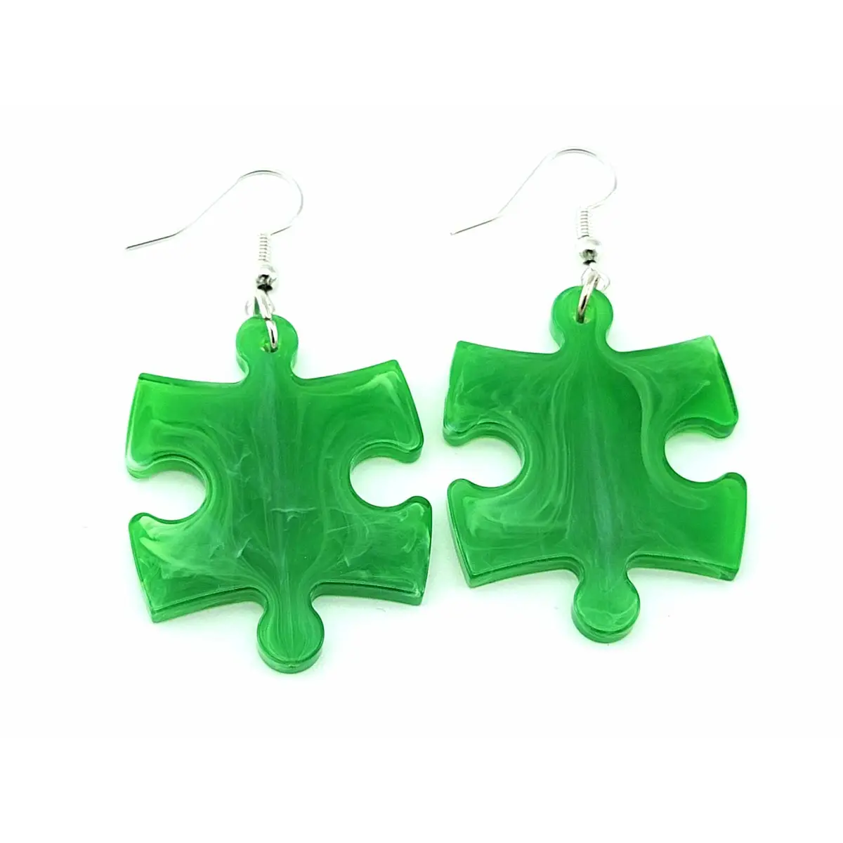 Puzzle Piece Earrings, Vortex Style - Green