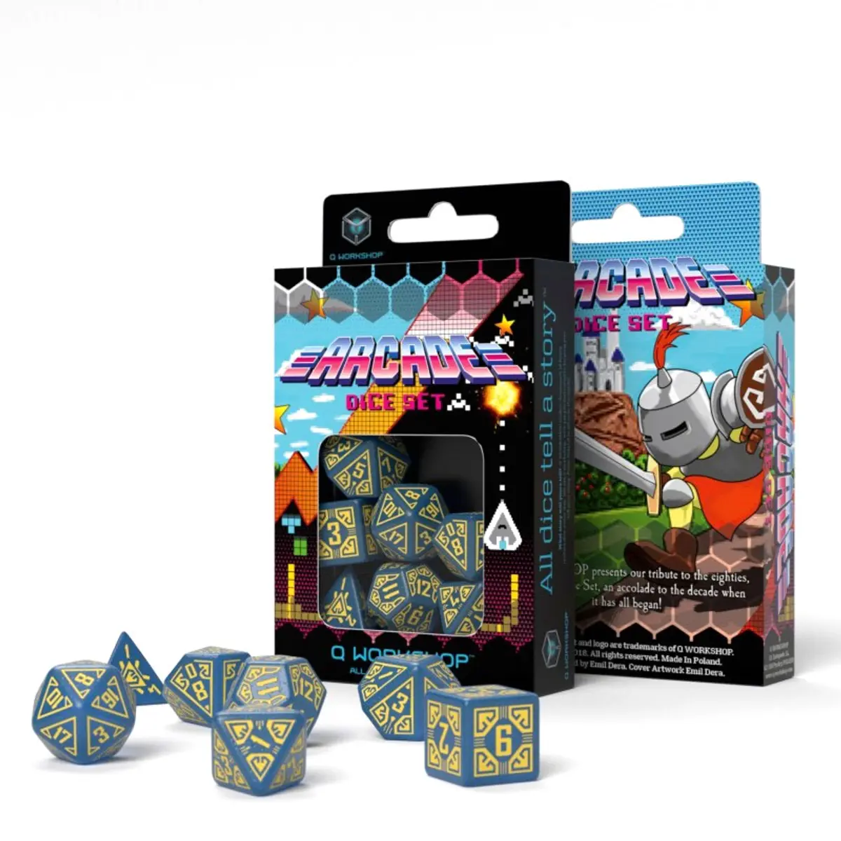 Q-Workshop Arcade Dice Set - Blue with Yellow Etches