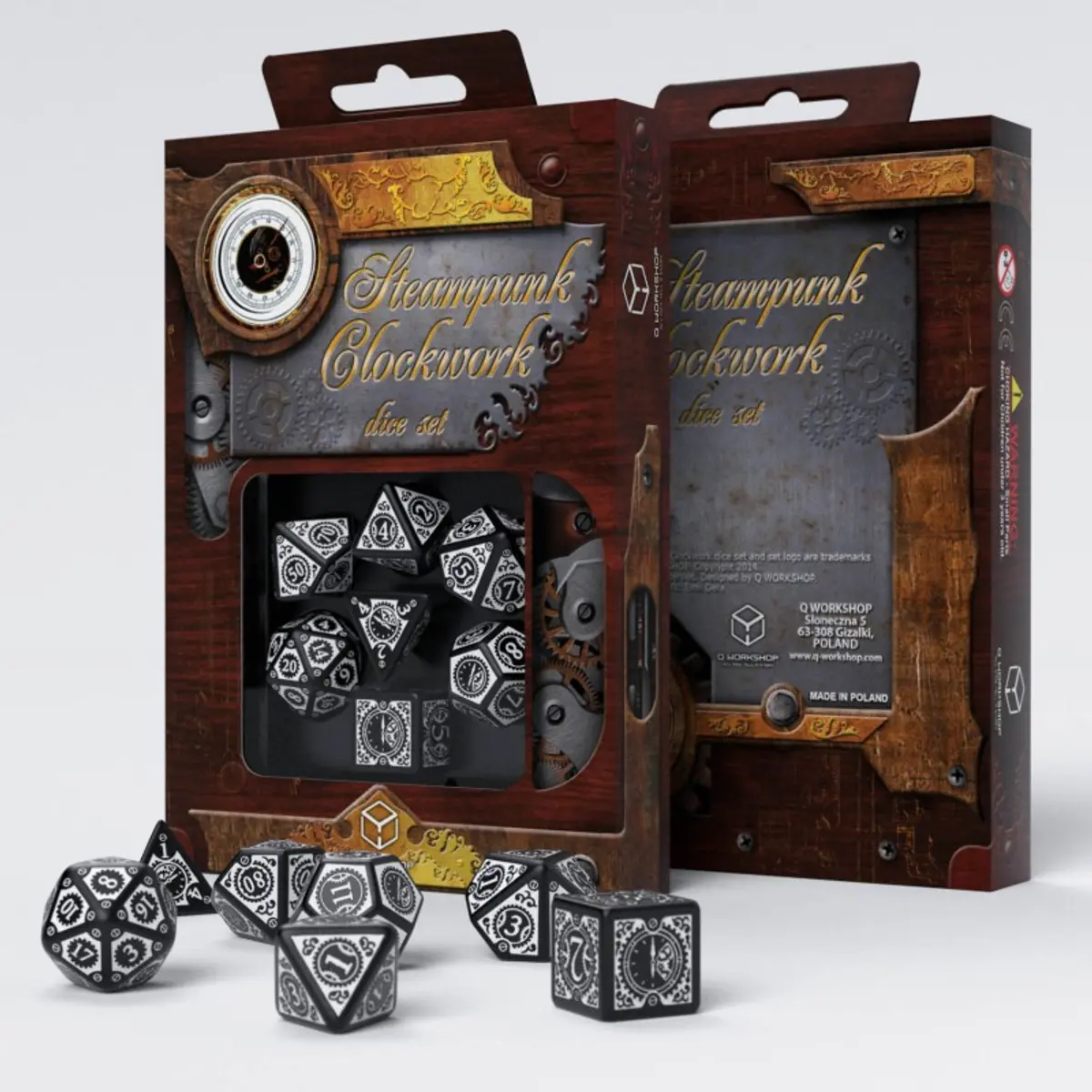 Q-Workshop Steampunk Clockwork Dice Set Black with White Etches
