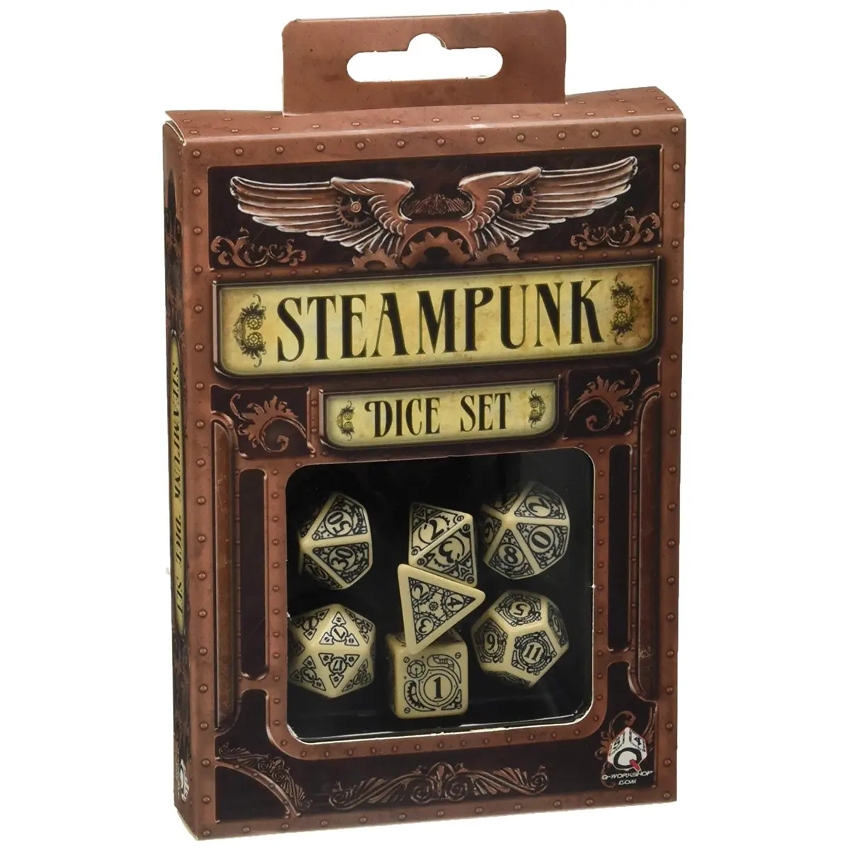 Q-Workshop Steampunk Dice Set Beige with Black Etches