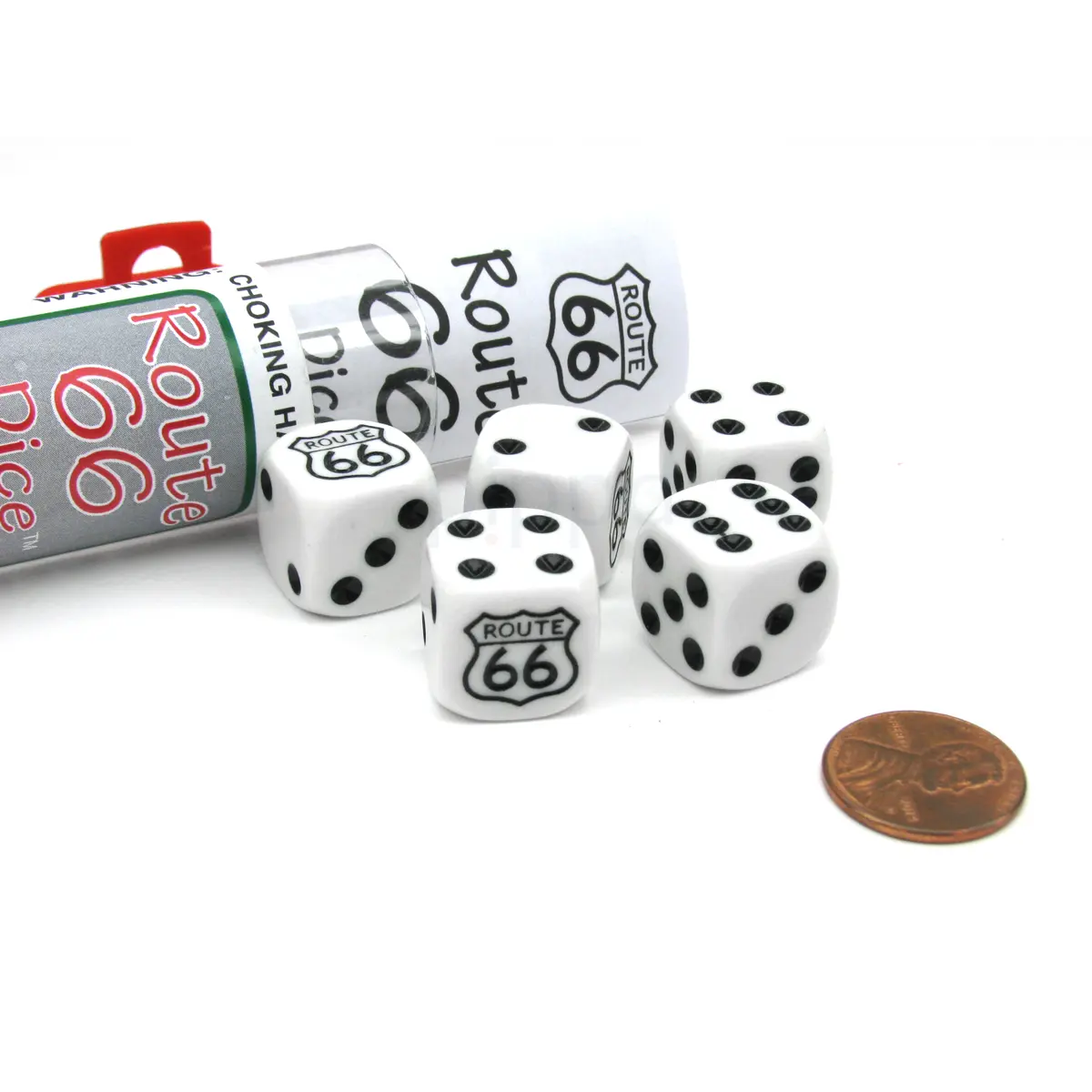 Route 66 Dice Game with 5 Dice Travel Tube and Gaming Instructions