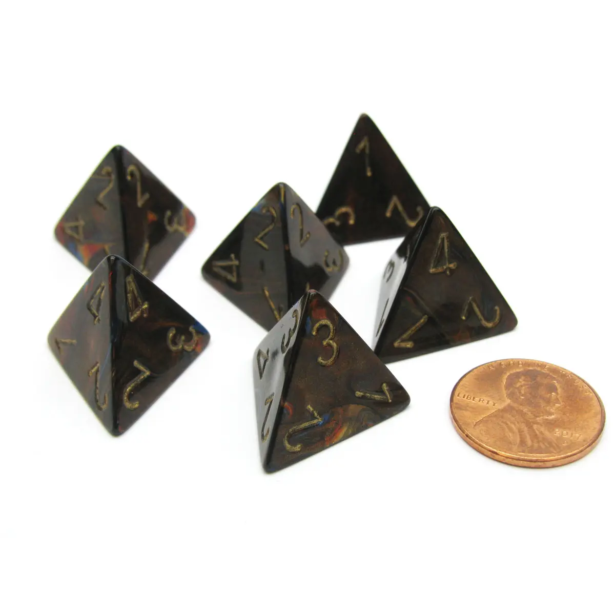 Scarab 18mm 4 Sided D4 Chessex Dice, 6 Pieces - Blue Blood with Gold