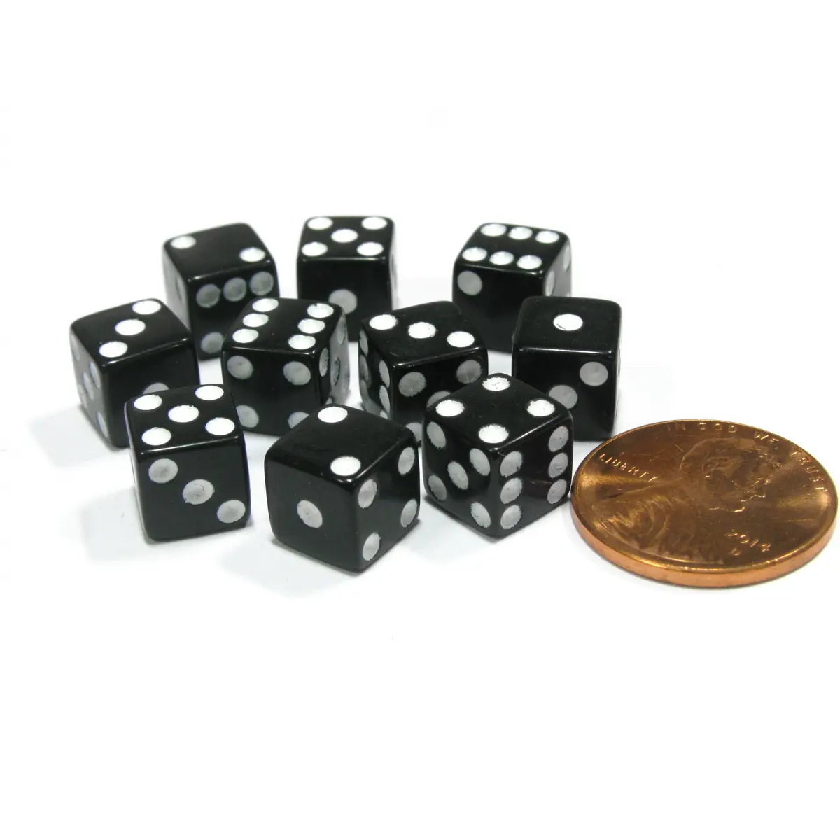 Set of 10 8mm Six-Sided D6 Small Square-Edge Dice - Black with White Pips