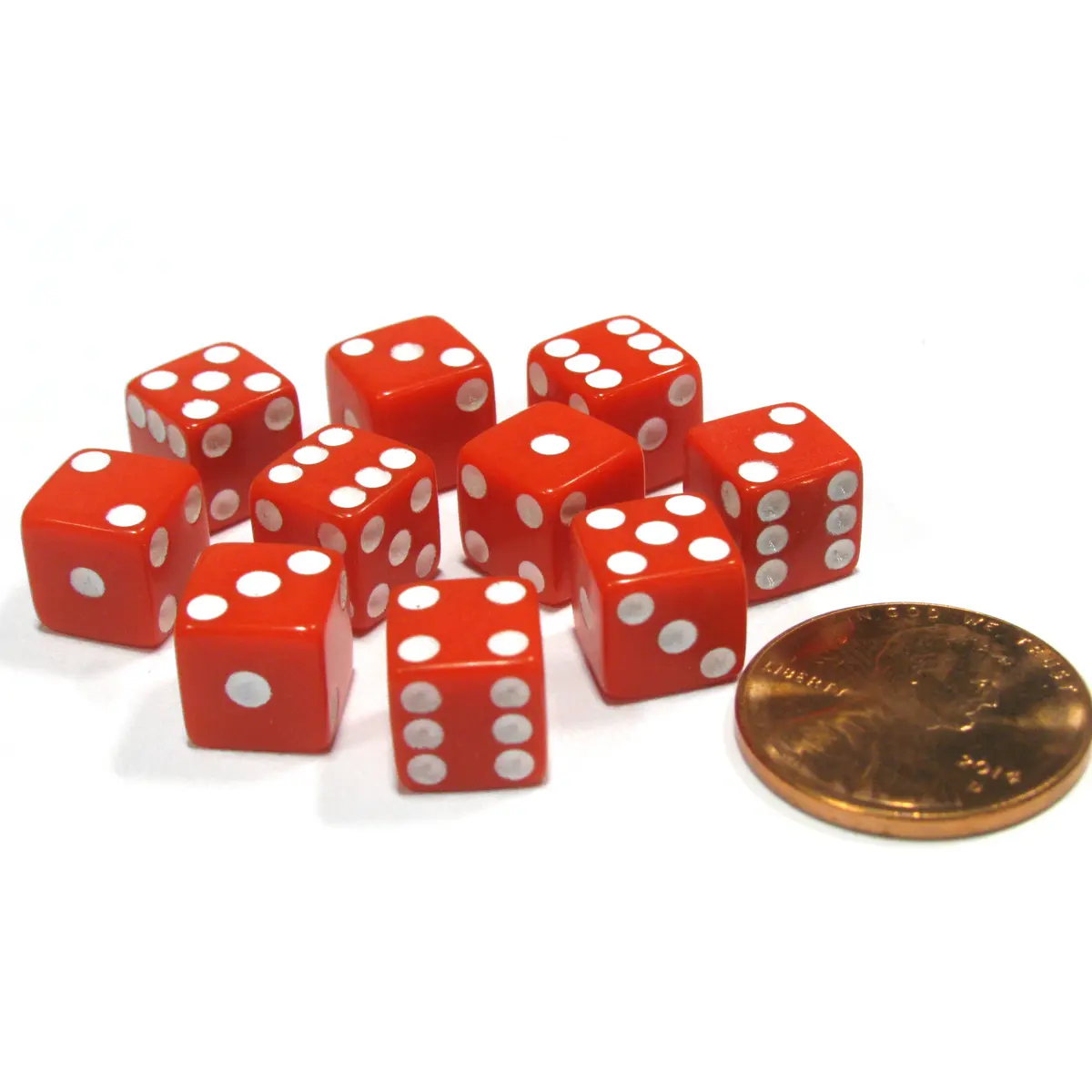 Set of 10 8mm Six-Sided D6 Small Square-Edge Dice - Red with White Pips
