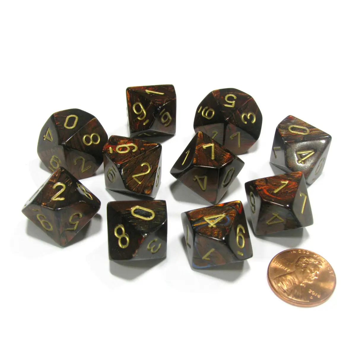 Scarab Blue Blood/gold Set of Ten d10s