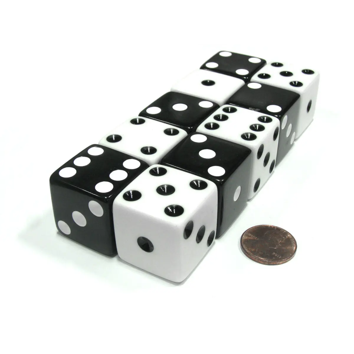 Set of 10 Inverse D6 25mm Large Opaque Jumbo Dice - 5 Each of White and Black