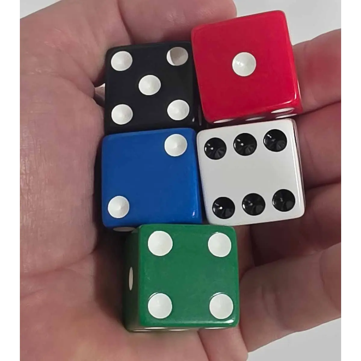 Pack of 10 Jumbo Large 25mm D6 Dice- 2 each of: Red, White, Blue, Black, Green