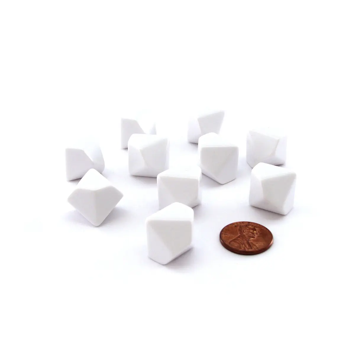 Set of 10 Opaque 10-Sided D10 White 16mm Blank Dice