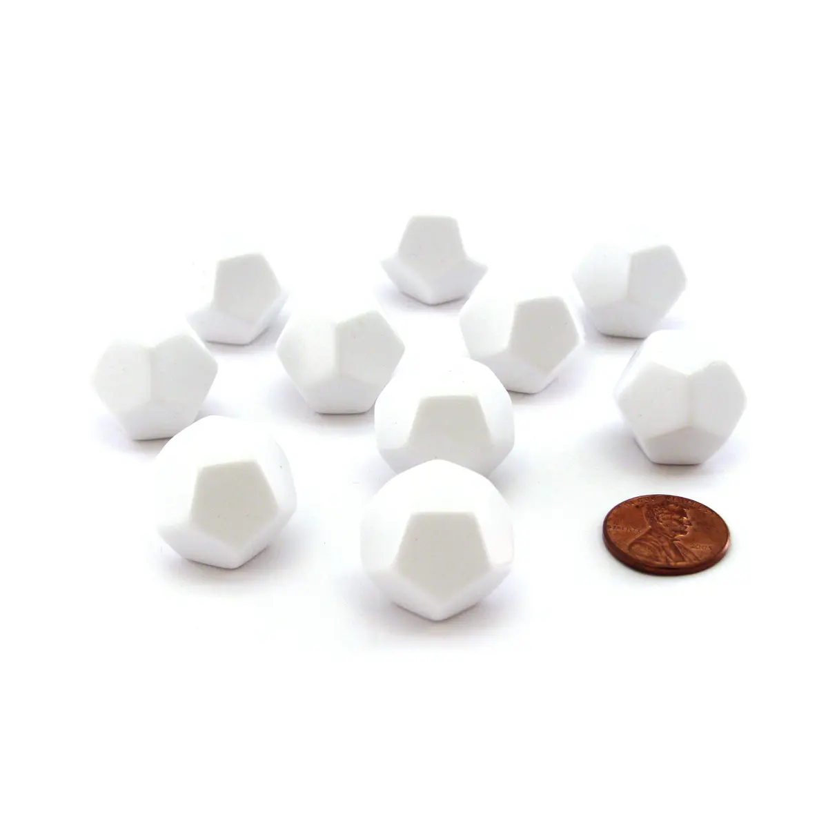 Set of 10 Opaque 12-Sided D12 White 19mm Blank Dice
