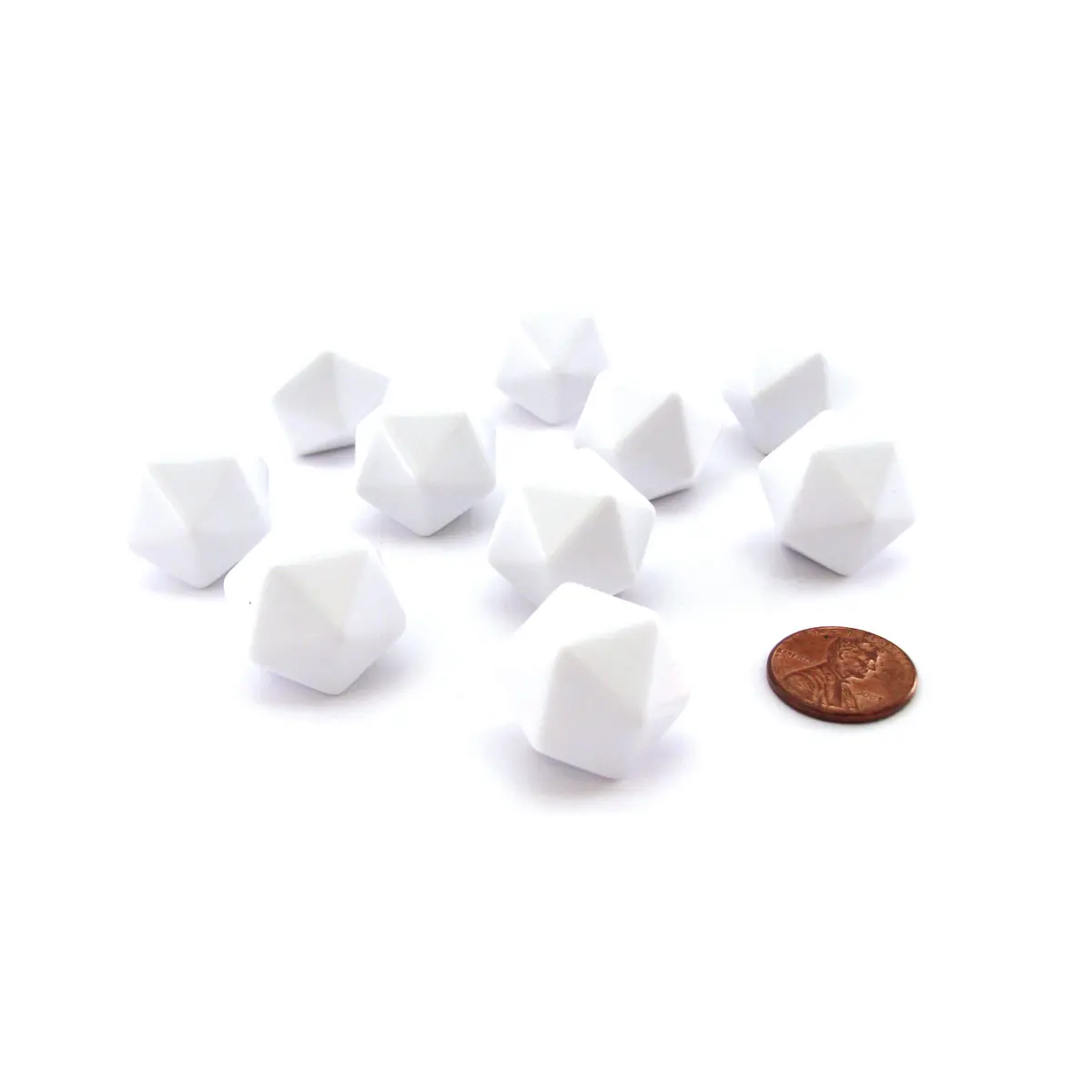 Set of 10 Opaque 20-Sided D20 White 20mm Blank Dice