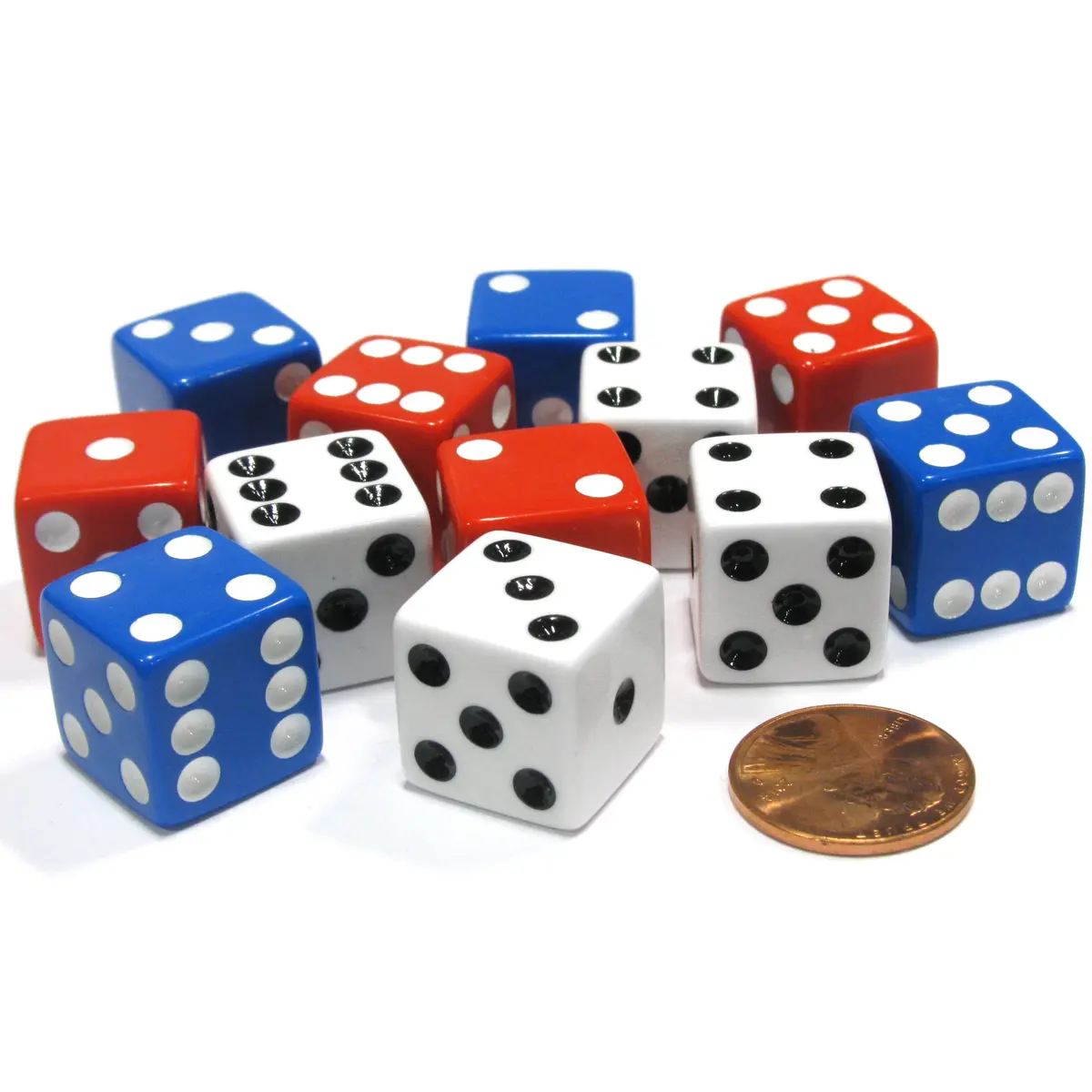 Set of 12 Six Sided 16mm D6 Dice - Patriotic USA 4 Each of Red White & Blue