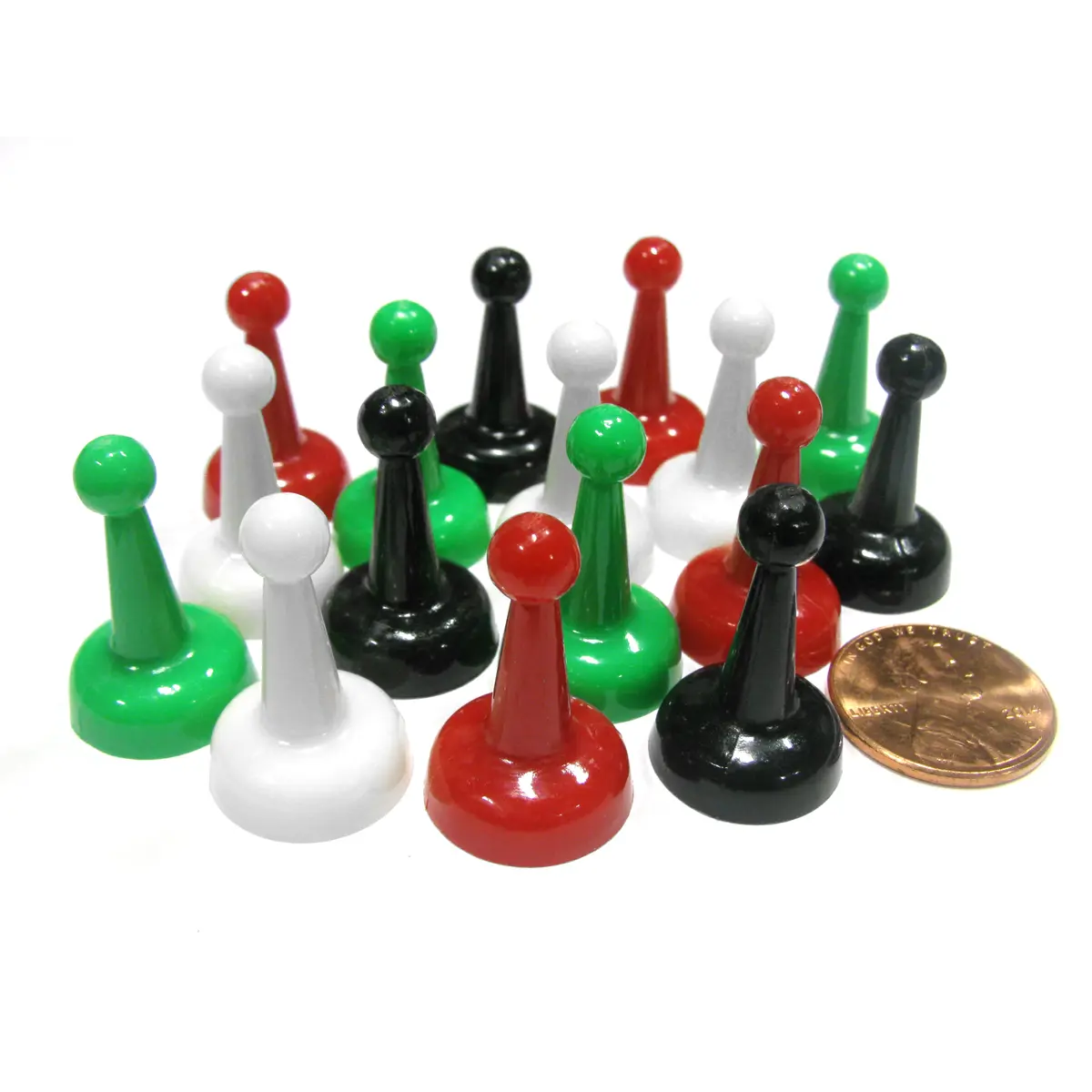 Set of 16 Standard Pawns 25mm - 4 Each of Green White Red Black