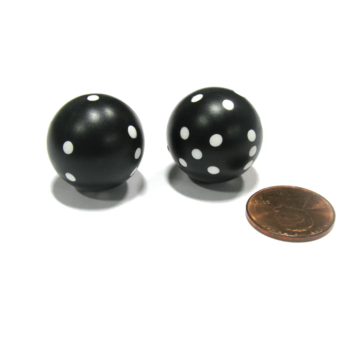Set of 2 22mm Round Circular Circle Dice, Weighted - Black with White Pips