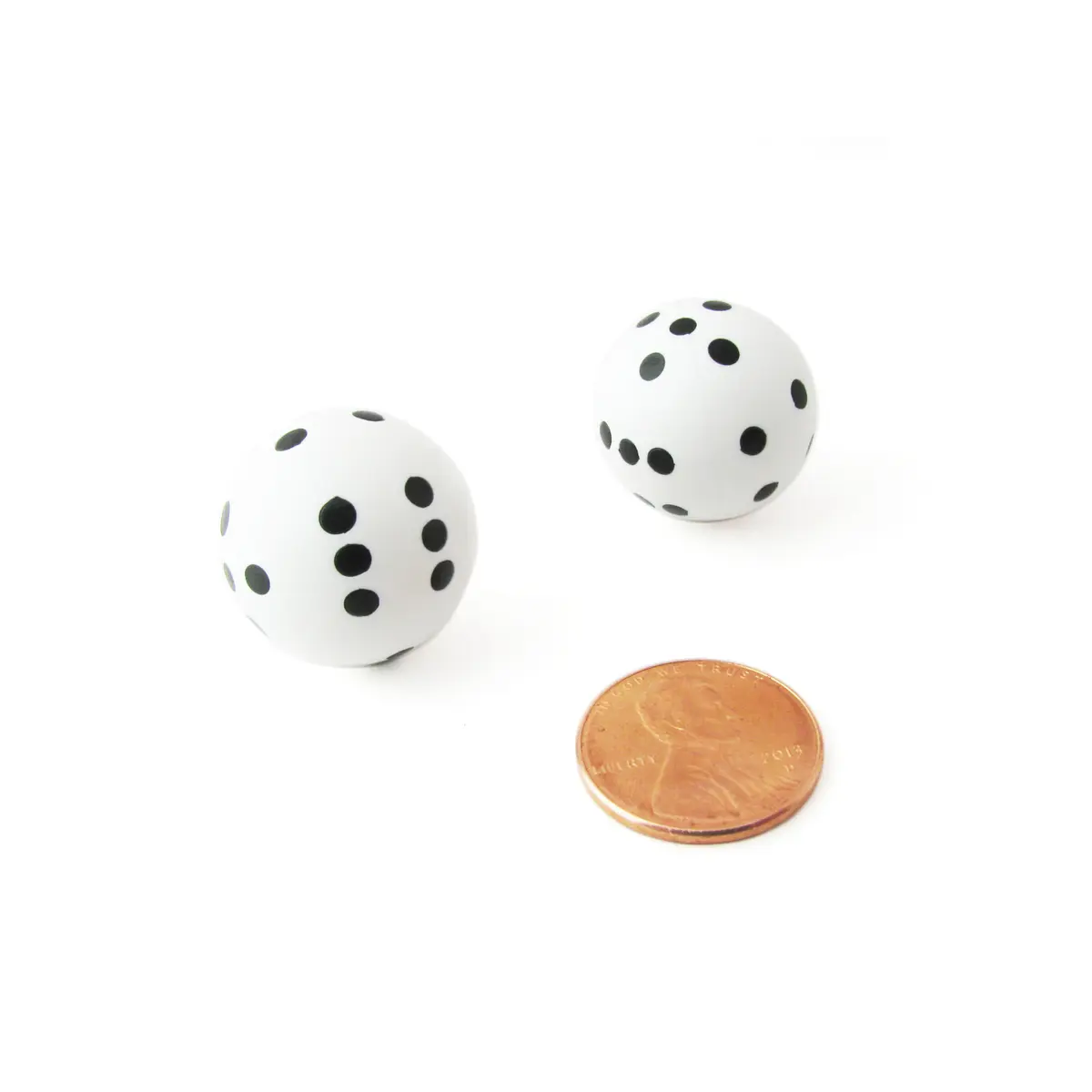 Set of 2 22mm Round Circular Circle Dice, Weighted - White with Black Pips