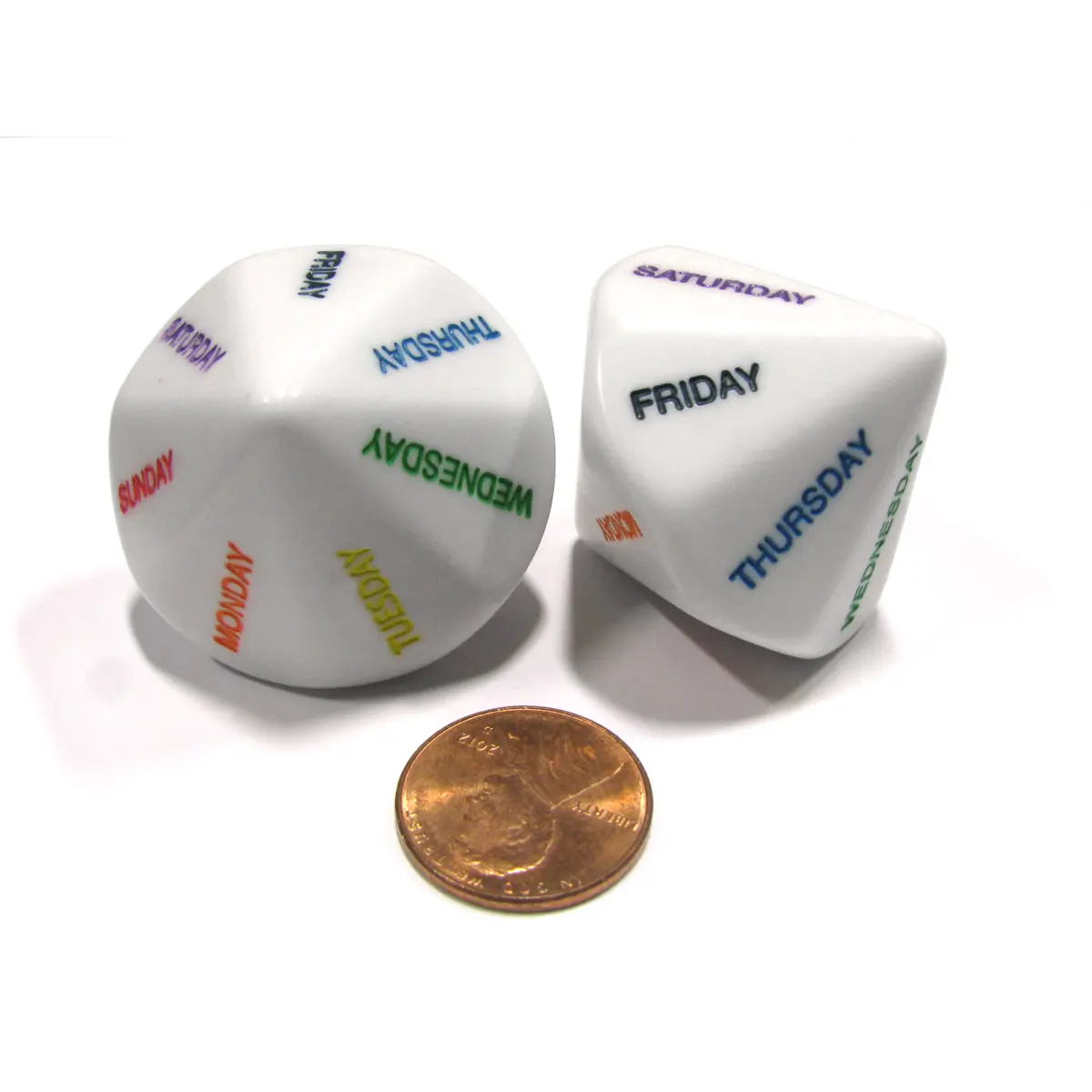 Set of 2 D14 Days of the Week Educational Dice - White with Assorted Colors