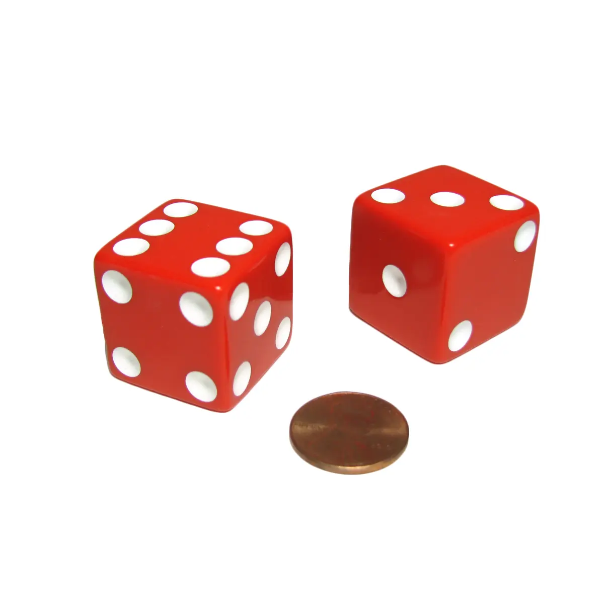 Set of 2 D6 25mm Large Opaque Jumbo Dice - Red with White Pips