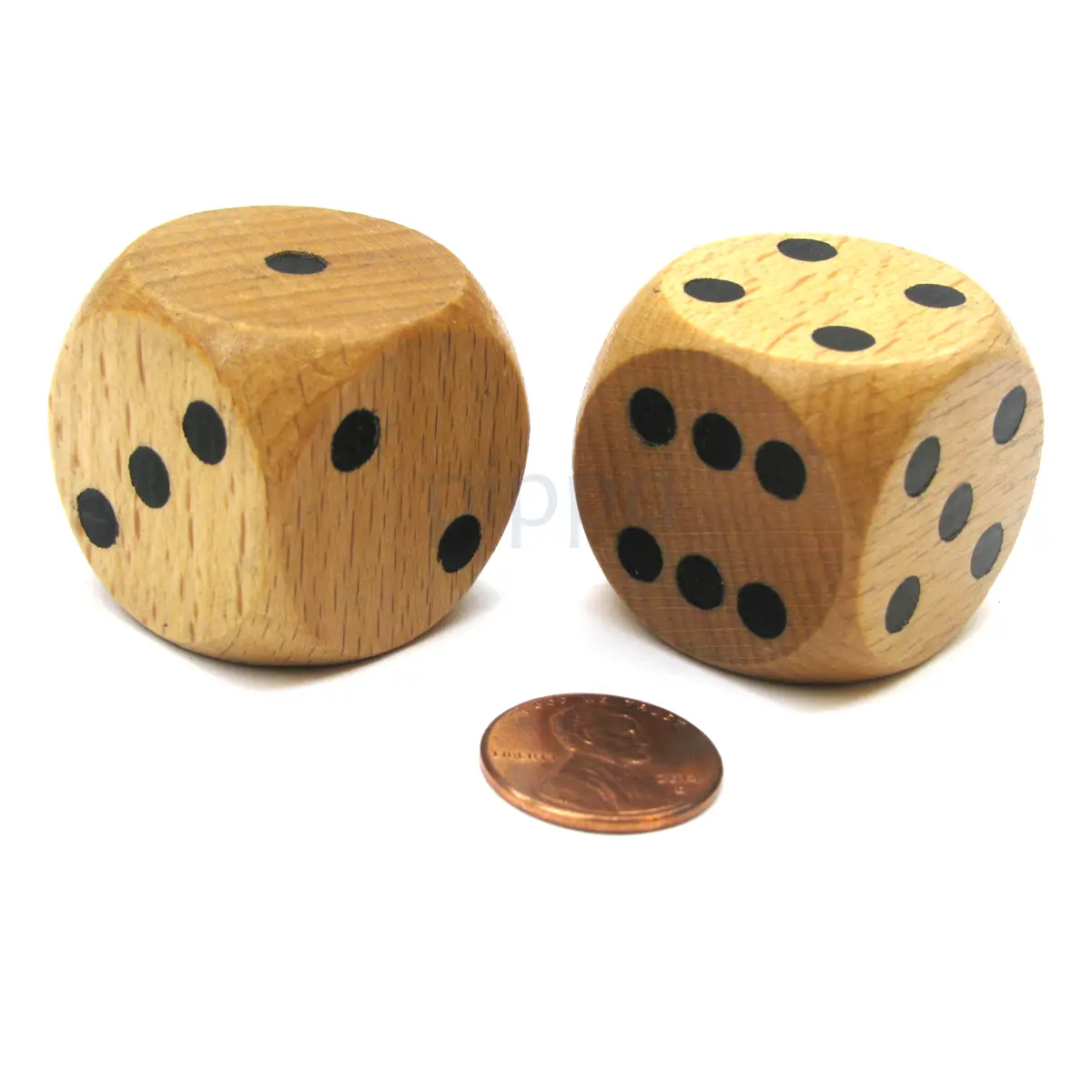 Set of 2 D6 Large Jumbo 30mm Rounded Wood Dice - Wooden with Black Pips