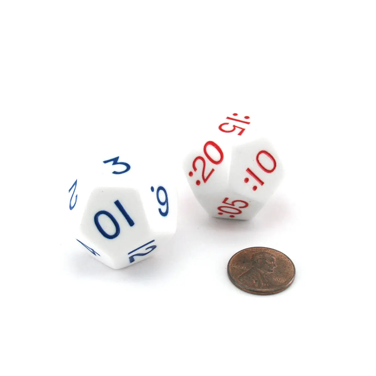 Set of 2 Jumbo White D12 Time Dice for Nighttime (PM) Basic Time Telling Skills