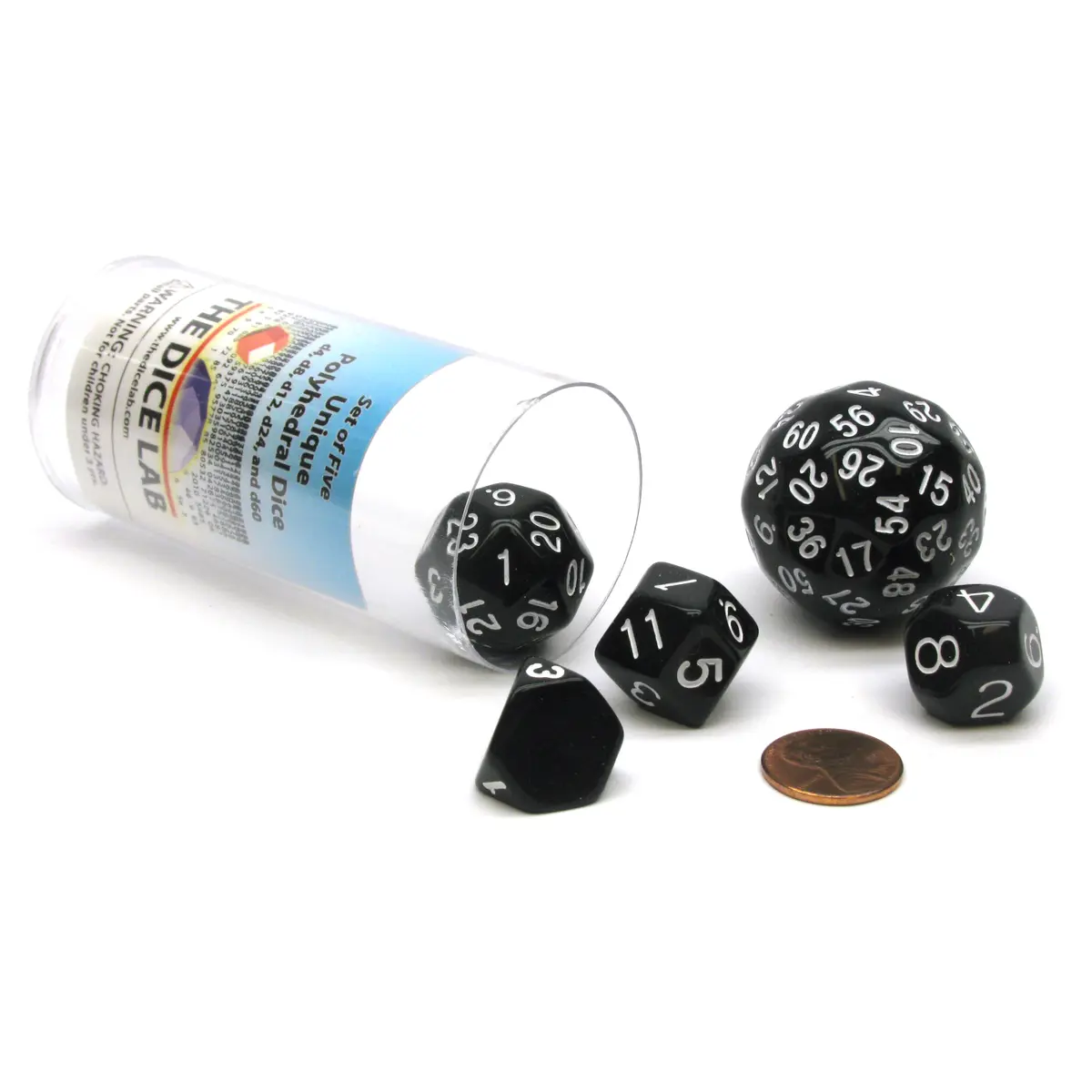 Set of Five Unique Polyhedral The Dice Lab Dice: D4 D8 D12 D24 D60 - Black
