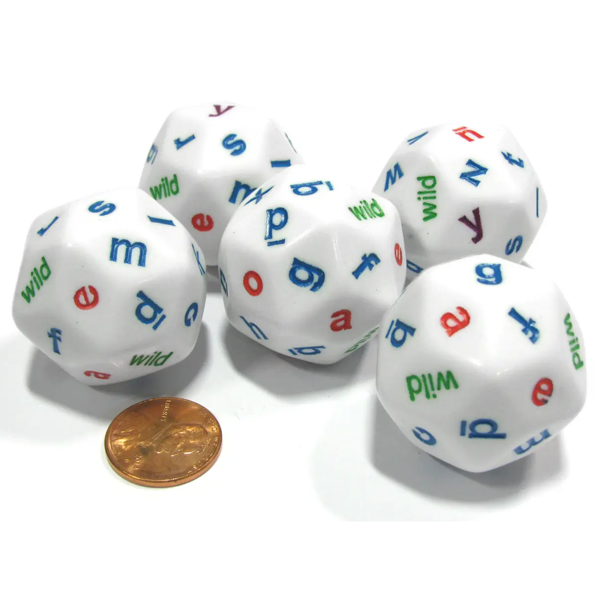 Set of 5 White Alphabet Lowercase Triantakohedron D30 30 Sided 30mm Jumbo Dice